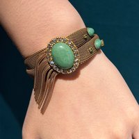 Vintage Round Green Jade Bracelet Watch Strap Crystal Pearl For Women Jewelry Luxury Tassel Brands High Quality Christmas New