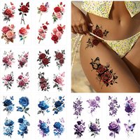 8 Sheets Watercolor Rose Flowers Temporary Tattoos For Women Adults, Realistic Florals Fake Tattoo Stickers , Colorful Bulk Half