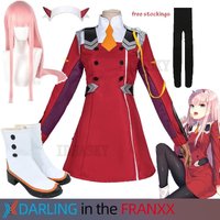 Game DARLING DARLING in the FRANXX Zero Two Cosplay Costume Dress 02 Cosplay Costume Women Cosplay Sexy Dress Headband wig shoes