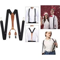 Black Fashion Suspenders for Men Women 2.5cm Wide X-back 4 Clips Adjustable Elastic Trouser Braces Straps Gifts for Dad Husband
