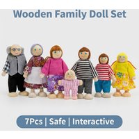 Miniature Wooden Family Dolls Set with Furniture Toy for Kids Children's Dollhouse Play Toy Gift for Boys & Girls