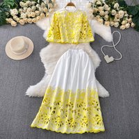 Two Piece Set For Women O Neck Short Sleeve Top High Waist Loose Skirt Temperament Sets Female Fashion Style New