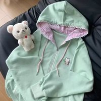 Cute Patterned Student Sweatshirt Jacket Women's Thin Zipper Loose Fit Spring Summer Sweet Style Long Sleeve Hoodie