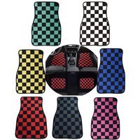 4Pcs JDM Racing Floor Mat Checkers Vehicle Front Rear Carpets Universal Car Floor Carpet Rugs Non-Slip Car Decoration