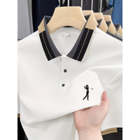 Men's Summer Business Casual Polo Shirt Classic Short Sleeve Breathable Loose Fit Color Block Collar Versatile Fashion Top