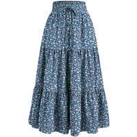 Retro Floral Skirt New Korean Style High Waist Pleated A-line Skirt Fashion Casual Office Lady All-match Temperament Thin Skirt