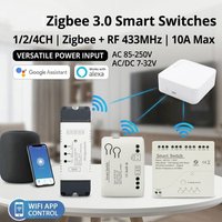 Zigbee 1/2/4CH RF Smart Switch WIFI 3.0 Gateway 12V 24V AC DC Remote Control 433 10A Wifi Relay Light 、Door Switch For Tuya