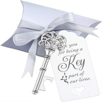 10Pcs Silver Key Bottle Opener Favors, Wedding Party Guest Gifts with Pillow Boxes & Thank You Tags