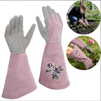 Women Gardening Glove Thorn Proof, Pink Extra Long Oxford Cloth AU Pink Gloves
