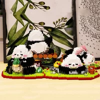 Kawaii Panda Life Micro Building Blocks 3D Assembled Animal Model Cute Huahua Panda Scene Mini Brick Figure Toys For Kids Gift