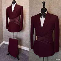 Designer Style Men's Wedding Suits 2 Pieces Shawl Lapel Pocket Blazer With Belt Customized Party Show Formal Groom Tuxedo Suits