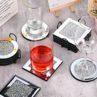 4Pcs Glass Mirrored Coasters Set Crushed Diamond Coaster Cup Mat for Home Coffee Restaurant Desktop Decor Coaster Set