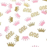 Glitter Crown Confetti Pink and Gold One Table Scatter for Princess Girl First Birthday Baby Shower Party Decorations