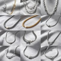 2026 New 925 Silver Snake Chain Gold Pearl Necklace Heart-Shaped Pendant Suitable For Original Charm Beads DIY Exquisite Jewelry