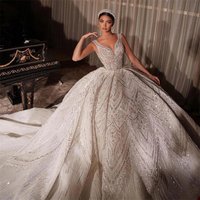 Custom 2026New Princess Ball Gown Wedding Dresses Sexy V Neck Beads Appliqued Lace Bridal Gowns Big Sweep Train Robe De Mariee