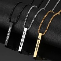 Custom Name Date Stainless Steel Necklace Personalized 4 Sides Engraving Square Bar Pendant Women Men Jewelry Gifts