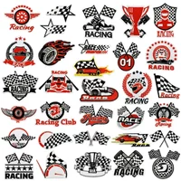 Racing Themed Embroidery Iron on Patches for Clothing Signal Flag Applique Race Champion Badge Racing Club Logo Thermo Stickers