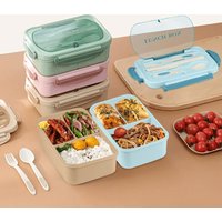 1 Leak-Proof Silicone Lunch Box (with Utensils), Suitable for School, Work, Travel — Microwave-Safe 3-Compartment Container, Portable Plastic/Silicone Lunch Box