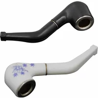 Handheld Blue White Pattern Ceramic Pipe Resin Bent Pipe Smoking Filter Herb Grinder Portable Cleaning Smoke Pipe Cigarette Tool