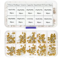 300PCS 10Value 50V 10pf 20pf 30pf 47pf 56pf 68pf 100pf 1nf 10nf 100nf Multilayer Ceramic Capacitor Assortment Kit