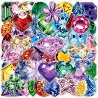 50-Pack INS Style Transparent PET Diamond Gem Graffiti Stickers for Notebook Phone Case Stationery Guitar Luggage Decoration