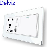 Interrupteur mural Delviz 16A, prise de type C, charge rapide intelligente 18W 4A, panneau en verre cristal, prise d'alimentation USB universelle