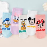 5 Pairs of Disney Mickey Minnie Donald Duck Women's Cute Cartoon Printed Cotton Ankle Socks Casual Breathable Low Cut Socks