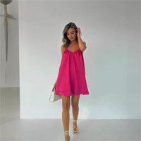 Summer Dress For Women Sexy Solid Strap Mini Dress Loose Backless Big Swing Dress Holiday Women Beach Party Dresses 2025