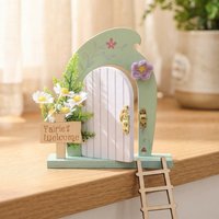 Dollhouse Mini Home Decorations Wood Fairy Elf Door Enchanted Miniature Fairy Door With Ladder Desk and Balcony Decorative Toys