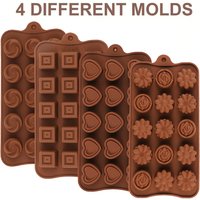 4-Pack Chocolate Candy Silicone Molds, Food-Grade Non-Stick Jelly Molds, Silicone Baking Molds, Including Flower, Square, Heart, Tulip Shapes, Etc., Can Be Used to Make Chocolate, Candy, Cake