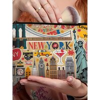 A New York travel makeup bag - cute multifunctional zipper pouch for women, jewelry storage bag