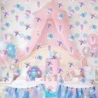 Purple Iridescent Girl Summer Sea Party Starfish Jellyfish Shell Hanging Garland For Under The Sea Birthday Baby Shower DIY Deco
