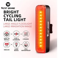 WEST BIKING Bike Tail Light Waterproof LED Bicycle Rear Light 400mAh Type-C Rechargeable Mountain Riding Cycling Tail Lamp