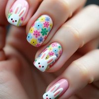 24pcs Colorful Gradient False Nail Art Summer Fresh Style Short Square Press on Nails Flower Design Full Cover Ballet Fake Nail