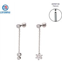 ASTM F136 Titanium Flower and Disc Dangling Earrings Internal Thread Body Piercing Jewelry