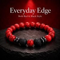 A red and black bracelet—combining beads with red stone-like textures and a matte black finish—making it an ideal gift choice.
