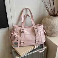 Commute Y2K Women Tote Bag Soft PU Leather Metal Shoulder Bag Large Capacity Multi Pocket Versatile Handbag for Daily Shopping
