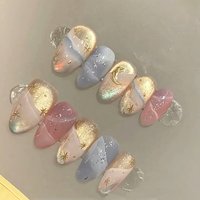 24pcs Rainbow Full Cover Nail Art Simple Sweet Smudge Design Almond Fake Nails Finished Star Moon False Nail Press on Nails Tips