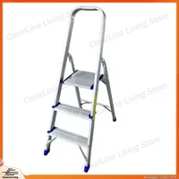 Lightweight Aluminum Folding Step Ladder 3-Step Non-Slip Feet Portable Household Ladder for Home Kitchen Bathroom Garage Use