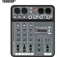 4 Channel Audio Mixer 48V Phantom Power USB Studio Mixer Bluetooth DJ Console Karaoke Mix for Recording Karaoke