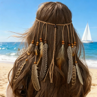 1 piece of vintage Bohemian hand woven hair with feather like tassel hair headband, suitable for women's hair accessories, beach