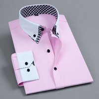 New Men's Long-sleeve Shirt Featuring A Stylish Checkered Collar Design Paired with Solid-color Fabric, Exuding An Elegant Aura.