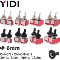 5pcs 3/6/9/12 Pin Mini Toggle Switch ON-ON/ON-OFF-ON 2 3 Position MTS 102 103 202 203 302 303 402 403 with Waterproof Cap