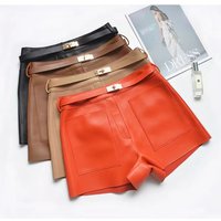 Real Sheepskin Leather Shorts Women New Arrival 2026 Casual Genuine Leather Shorts Versatile White Belt Botton short mujer Pant
