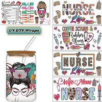 Nurse Themed UV DTF Cup Wrap Transfer Sticker for 16oz Libbey Cup DIY Logo Glass Plastic Can Selfadhesive Tumbler Stickers