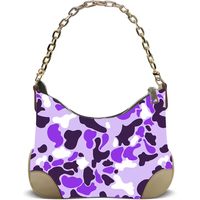 Ladies Custom Pastel Purple Camo Shoulder Bag PU Leather Fashion Curved Cloud Camo Printed Hobo Bag Chain for Lady Shoulder Bag