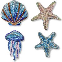 4pcs Fashion Cute Blue Sequins Ocean Shell Jellyfish Patches Iron On Applique For Jeans DIY Clothing Accessories