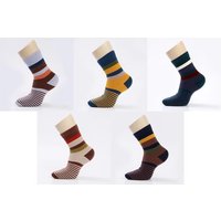 5 Pairs/Lot Combed Cotton Men's Socks Compression Socks Fashion Colorful Square Happy Dress Socks Men Size 39-45