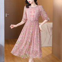 2025 Summer Floral Silk Beach Midi Sundress Women Boho Fashion Casual Light Dress Spring Korean Elegant Luxury Festival Vestidos