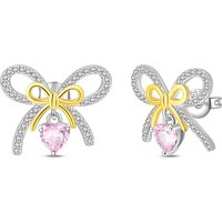 New 925 Sterling Silver Love Bow Women Earrings Brilliant Wedding Engagement Star Earrings Jewelry Gift